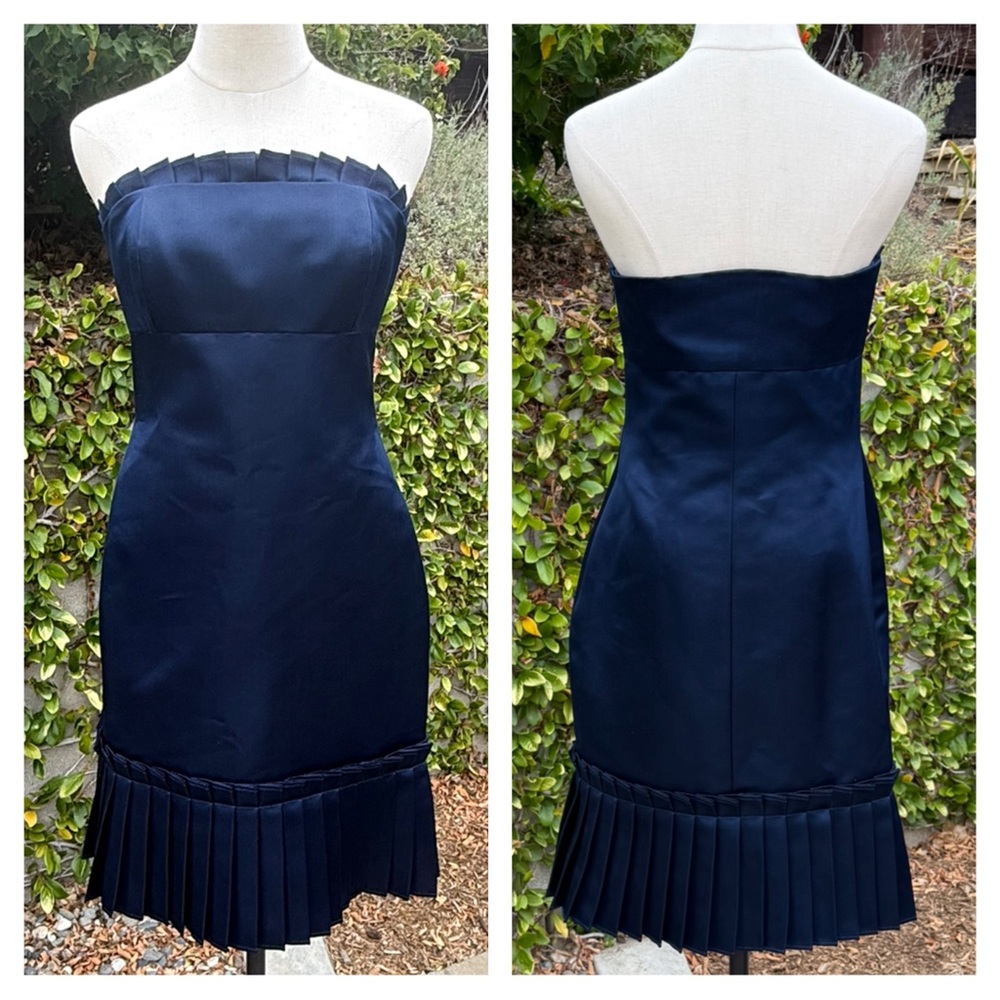 Bill Blass 1990s vintage strapless pleated corset mini dress